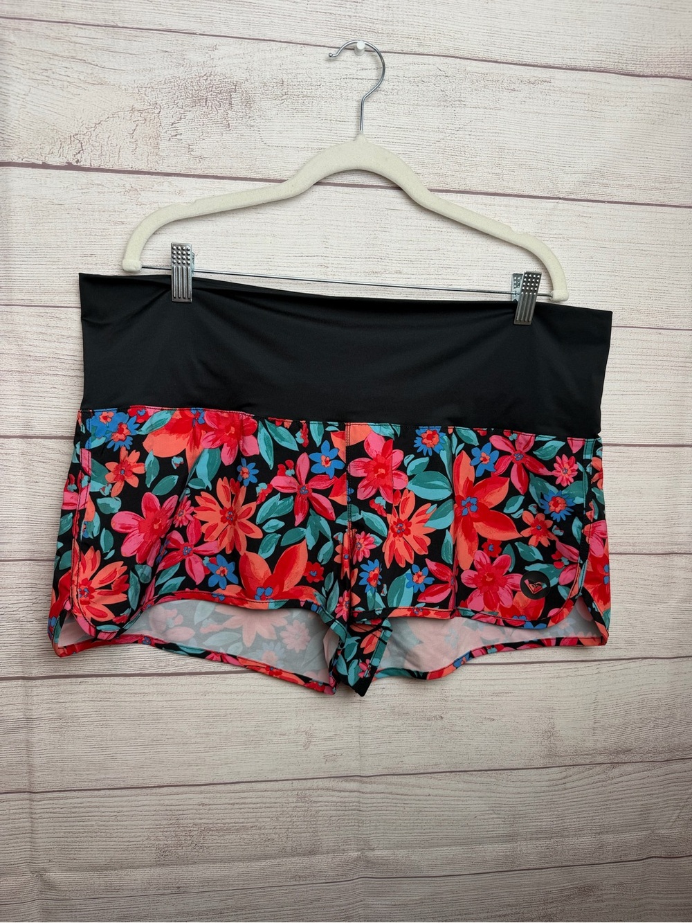 Women's Roxy Floral Board Shorts with Black Fold-over Waistband